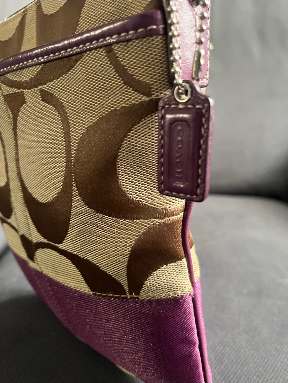 Coach Signature Stripe Swingpack Crossbody Bag | Brown Khaki & Purple | Y2K